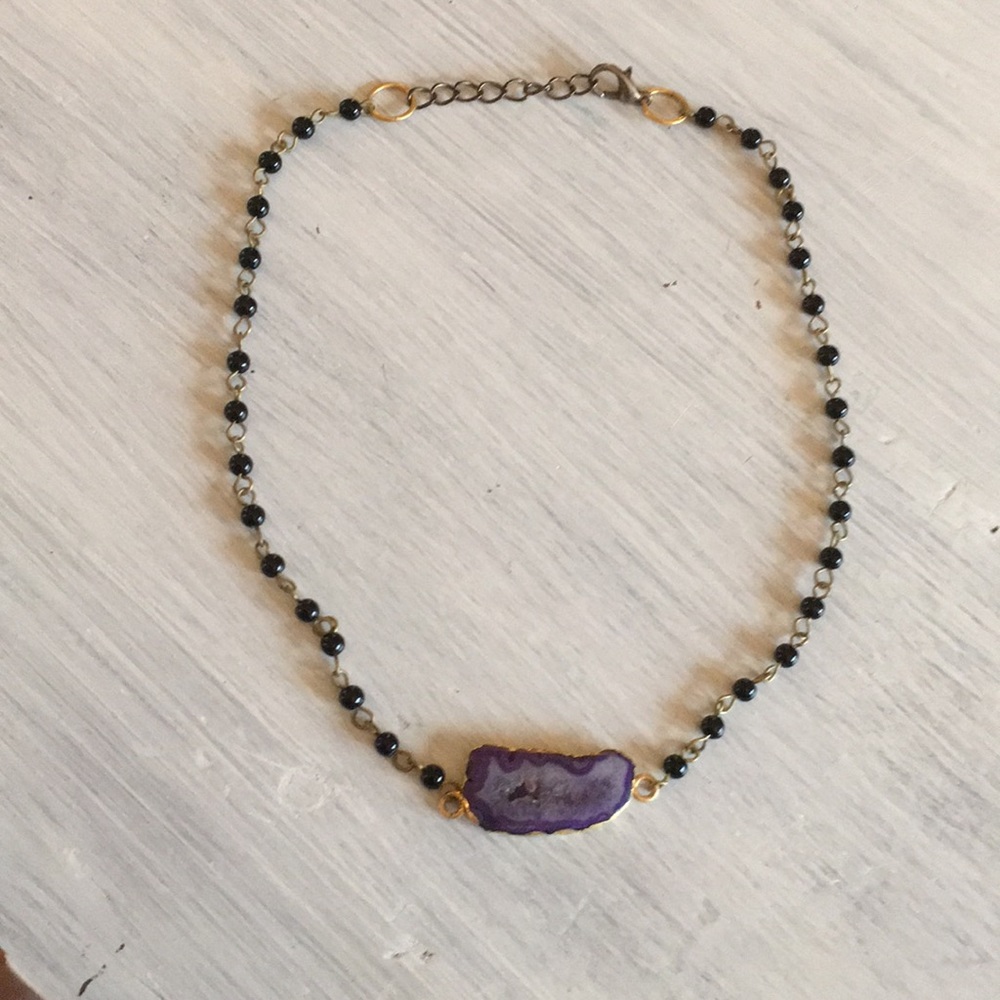 Beaded purple druzy choker